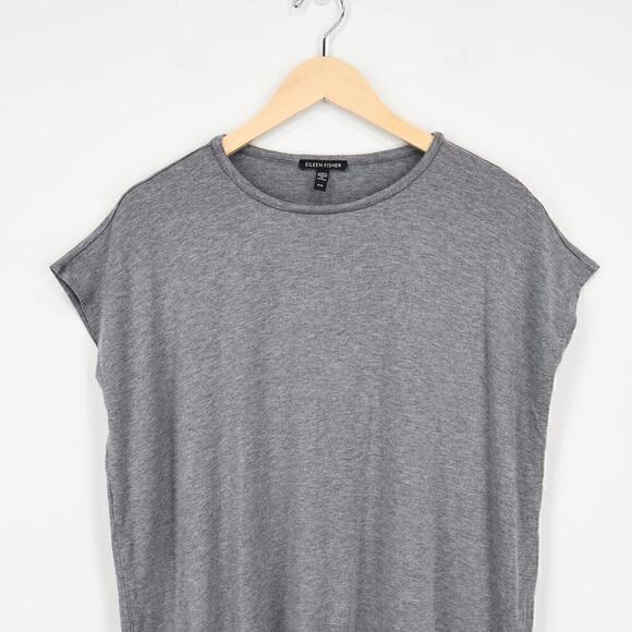 Eileen Fisher Stretch Jersey Knit Short Sleeve Knee Length Dress Gray Size M - Picture 2 of 7